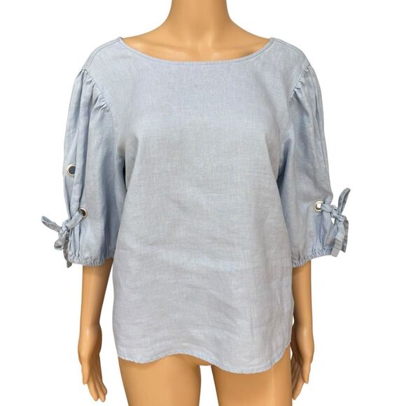 Neiman Marcus 100% linen v-back puff tie sleeves size S - Picture 1 of 7
